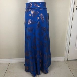 LuLaRoe Elegant maxi skirt blue and bronze small